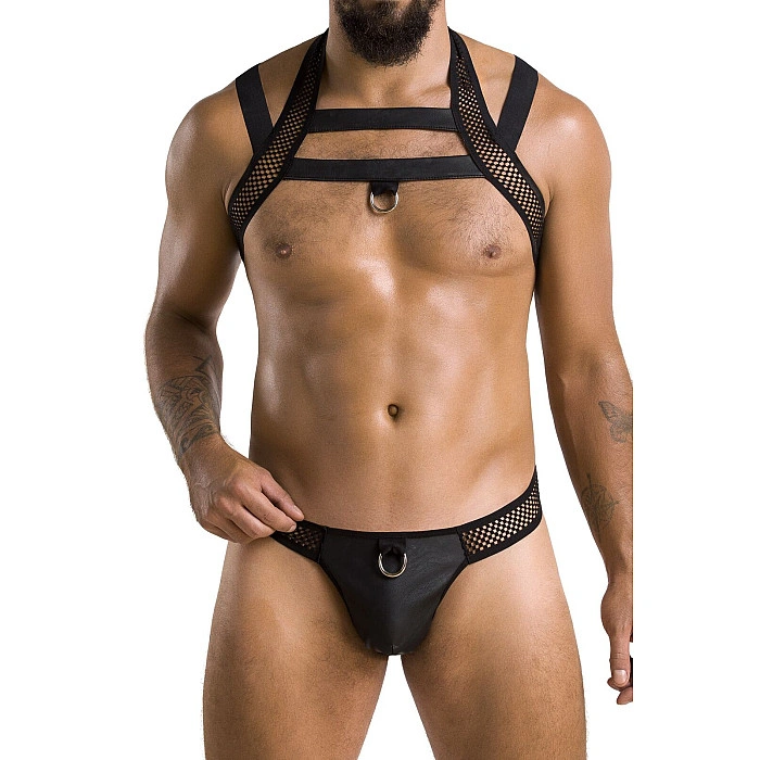 Комплект мужского белья с креплениями Passion 043 JACOB L/XL Black, трусы, шлейка