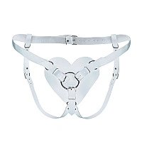 Трусики Серце для страпону з натуральної шкіри Feral Feelings - Hearts Strap-on Belt White