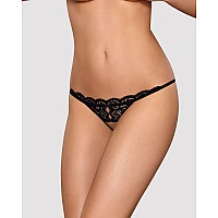 Кружевные танга с двумя отверстиями Obsessive 831-THC-1 crotchless thong S/M, черные, бантики