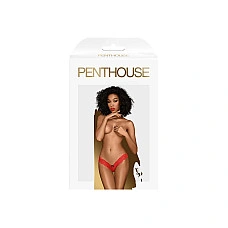 Трусики-тонг Penthouse Dangerous Darling M/L Red, мереживо, висока посадка, виріз спереду, бантик