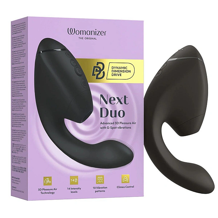 Двойной вакуумный клиторальный стимулятор с вибрацией Womanizer Next Duo - Black