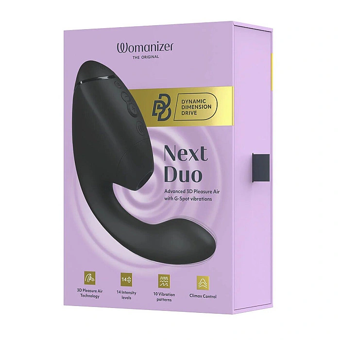 Двойной вакуумный клиторальный стимулятор с вибрацией Womanizer Next Duo - Black