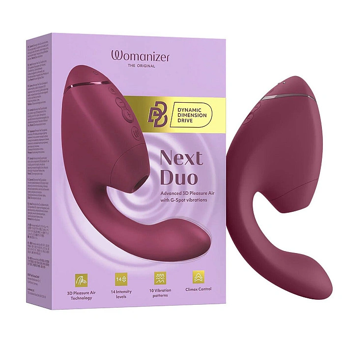 Двойной вакуумный клиторальный стимулятор с вибрацией Womanizer Next Duo - Dusky Pink