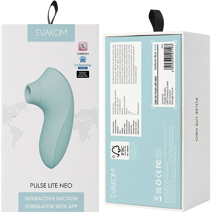 Вакуумный стимулятор Svakom Pulse Lite Neo Seafoam Blue, управляется со смартфона