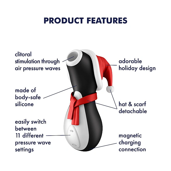 Вакуумный клиторальный стимулятор Satisfyer Penguin Holiday Edition, в шапочке и шарфе