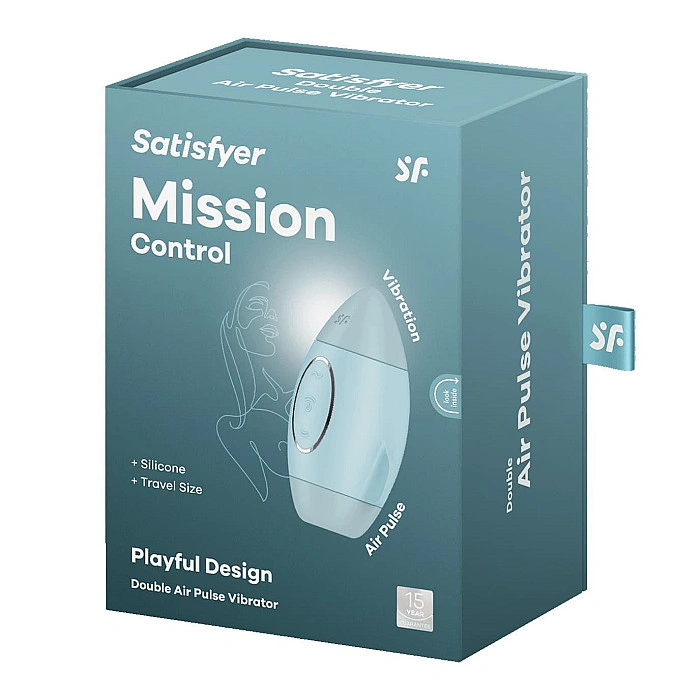Вакуумный стимулятор с вибрацией Satisfyer Mission Control Blue, 2 независимых мотора