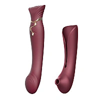 Смартвибратор 3в1 Zalo — Queen Set Wine Red, пульсирующая жемчужина и вакуум, кристалл Swarovski