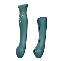 Смартвибратор 3в1 Zalo — Queen Set Jewel Green, пульсирующая жемчужина и вакуум, кристалл Swarovski