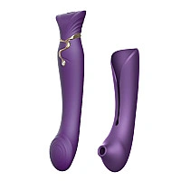 Смартвибратор 3в1 Zalo — Queen Set Twilight Purple, пульсирующая жемчужина и вакуум, кристалл Swarovski