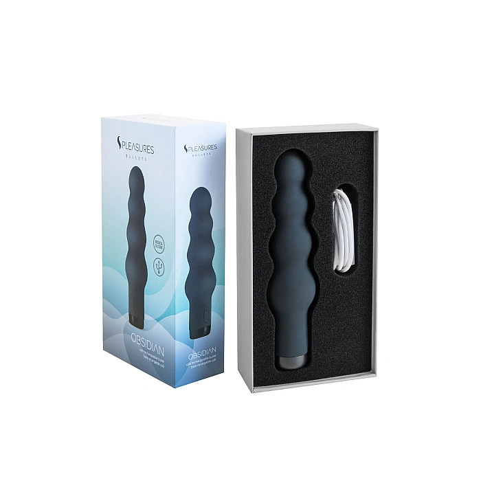 Вибратор S Pleasures Bullets Obsidian, черный, в виде ряда шариков, 10 режимов, диаметр 4 см