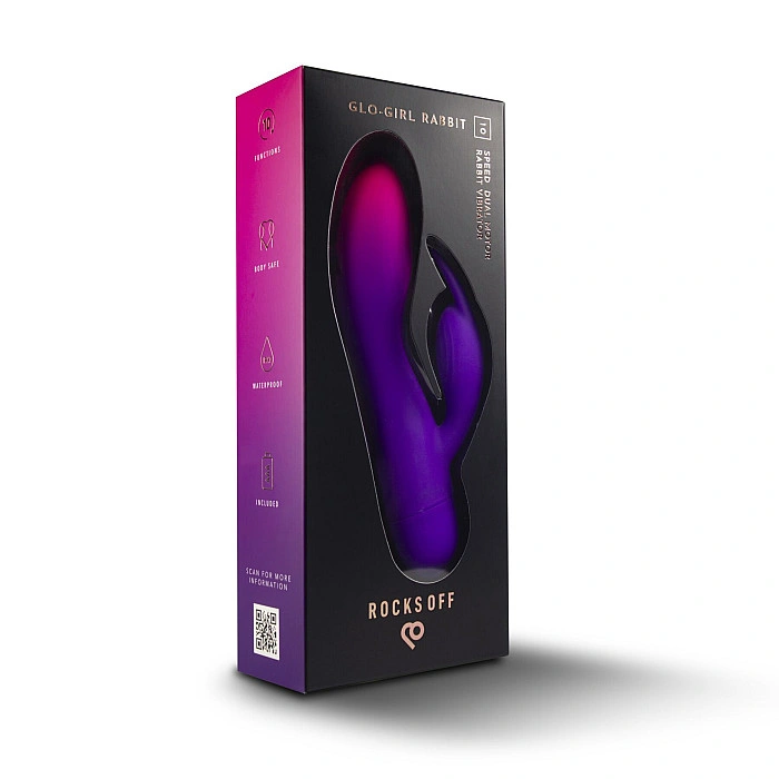 Вибратор-кролик Rocks Off Glo Girl – Rabbit, 2 мотора, 10 режимов, на батарейках