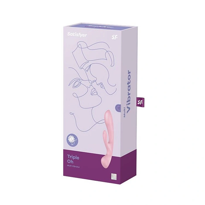 Двусторонний вибратор-кролик Satisfyer Triple Oh Pink, 3 мотора, рукоятка-массажер