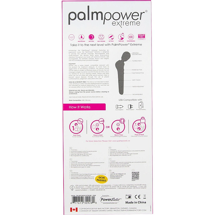Мощный вибромассажер PalmPower Extreme - Pink, 7 режимов, гибкая головка, перезаряжаемый