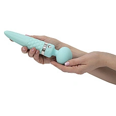Вибромассажер 2в1 PILLOW TALK - Sultry Teal, классический массажер и вибратор с ротацией, подогрев