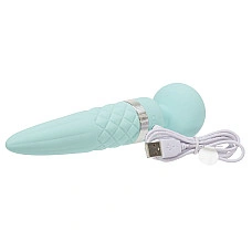 Вибромассажер 2в1 PILLOW TALK - Sultry Teal, классический массажер и вибратор с ротацией, подогрев