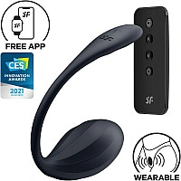 Смарт-виброяйцо Satisfyer Ribbed Petal Connect App Black, управление со смартфона, пульт ДУ