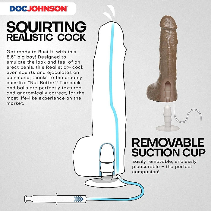 Кончающий фаллоимитатор Doc Johnson The Realistic Cock ULTRASKYN - Squirting 9,5 Inch Caramel