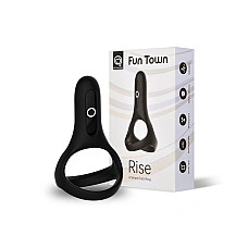 Двойное эрекционное кольцо Fun Town Rise Black, управление со смартфона