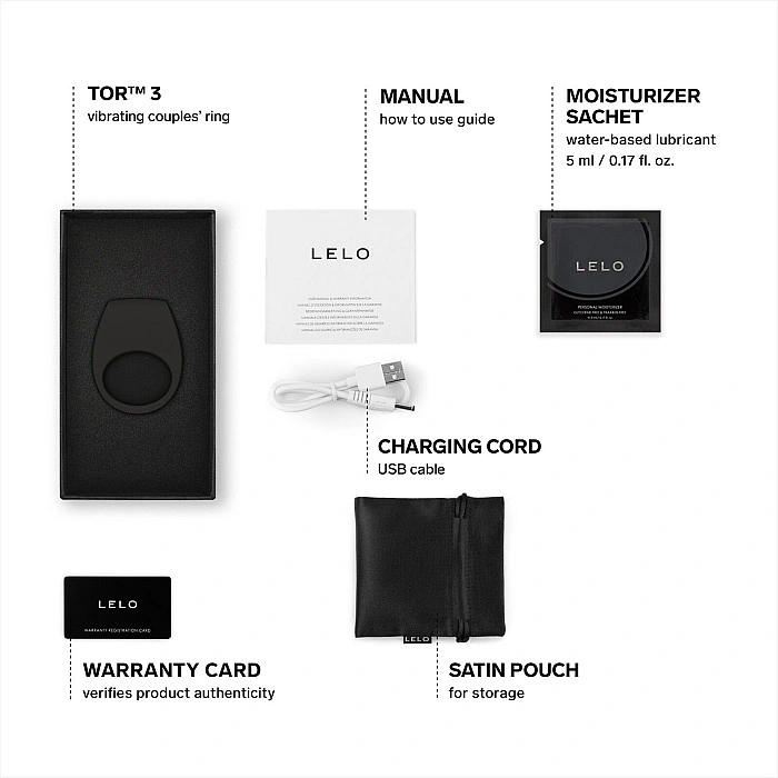 Эрекционное кольцо с вибрацией LELO Tor 3 Black, управление со смартфона