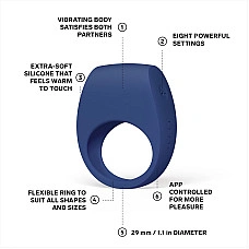 Эрекционное кольцо с вибрацией LELO Tor 3 Base Blue, управление со смартфона