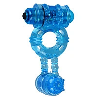 Эрекционное виброкольцо Alive: Double Ding Ring Blue, два мотора