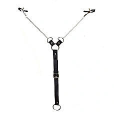 Зажимы для сосков с фиксацией на пенисе Art of Sex – Nipple Clamps for Men, экокожа