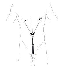 Зажимы для сосков с фиксацией на пенисе Art of Sex – Nipple Clamps for Men, экокожа